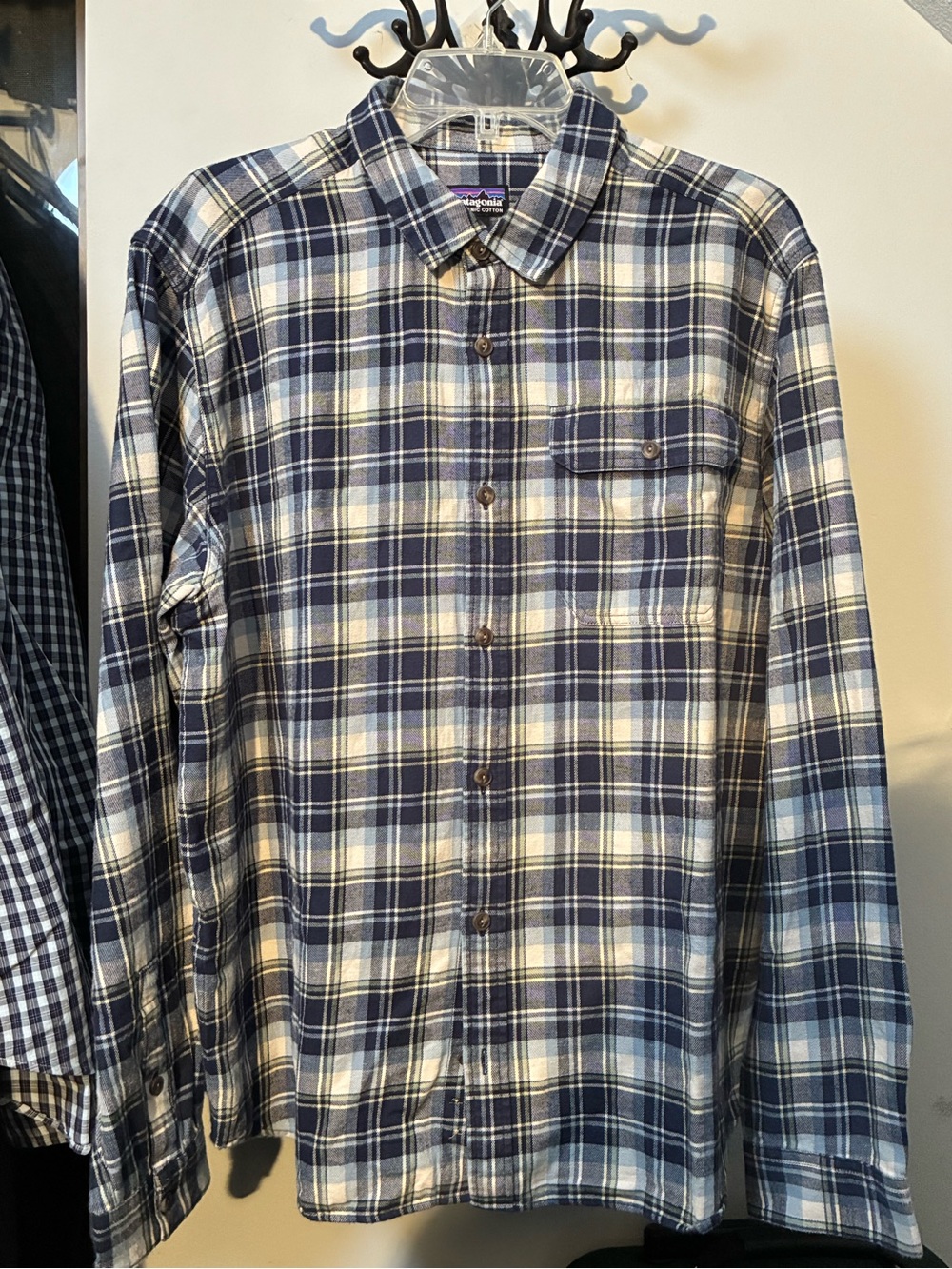 Patagonia Blue and White Plaid Long-Sleeve Button-Up Shirt